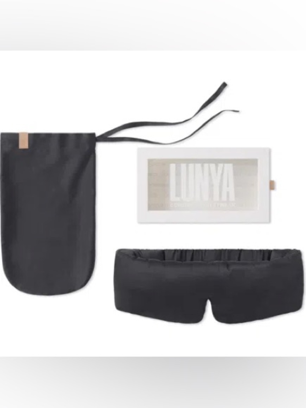 lunya Black Sleep Mask with Matching Pouch and Box